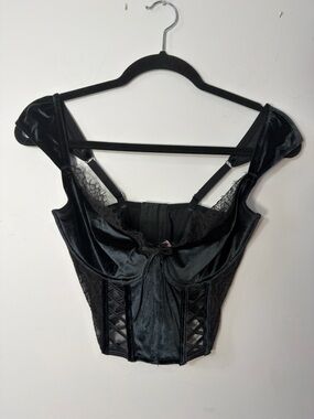 Black Velvet Lace-Up Bustier Top - Women Intimates